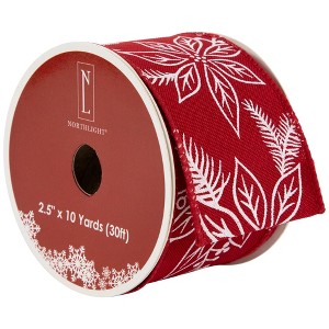 Northlight Red and White Floral Print Wired Craft Christmas Ribbon 2.5" x 10 Yards - 1 of 4