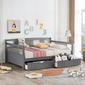 NicBex Full Size Daybed Modern Wooden Bed Frame with 2 Storage Drawers and Guardrails for Bedroom, Living Room, No Box Spring Required - 1 of 4