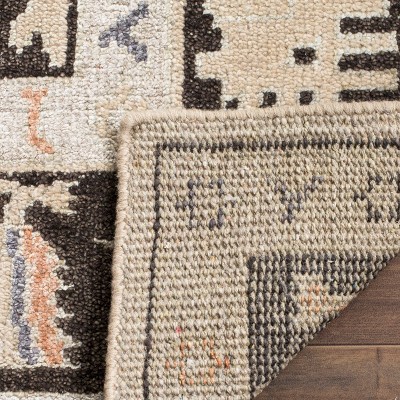 Hand-Knotted Beige and Charcoal Wool Area Rug, 4' x 6'