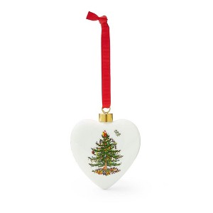 Spode Christmas Tree Puffed Heart Ornament - Festive Holiday Decor Accent in Dolomite - Traditional Collectible Christmas Ornament - 1 of 4