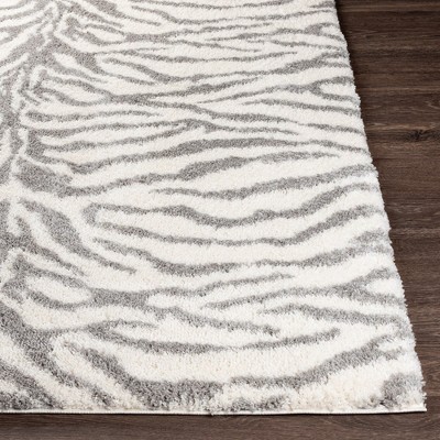 Gray and White Rectangular Shag Fur Area Rug 5'3" x 7'3"