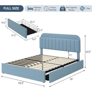 Bed Frame with Storage Headboard and 2 Drawers, Upholstered Platform Bed with Bookcase, No Box Spring Needed - 1 of 4