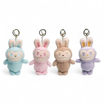 Mochi Monster 4-Pack Plush Toys wih Keychain Charm – Cute Collectible Toy in Green, Lilac, Pink, Tan – Soft Stuffed Animal Bag Clip for Kids & Adults