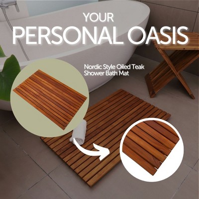 Nordic Teak 31.4" x 19.6" Slatted Shower and Bath Mat