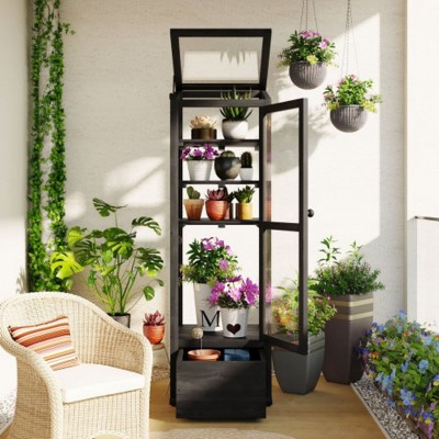62.4" Balcony Cold Frame: Mini Greenhouse, Wood, Portable, Storage and Adjustable Shelves