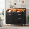 Modern 6 Drawer Dresser, Black Chest of Drawer with Led Light Strip, Charging Station, Open Shelf, Metal Legs, Large Wooden Dresser Cabinet - 3 of 4