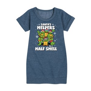 - Teenage Mutant Ninja Turtles - Santas Helpers In A Half Shell Graphic Short Sleeve Fleece Dress - 1 of 4