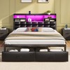 GREENSTELL Queen Bed Frame with Upholstered Storage Headboard & Drawers and Charging Station & LED Lights Black PU - 4 of 4