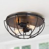 LNC Chet Ill 2-Lights 14.5-in Antique Black and Distressed Wood Brown Wire Cage  Industrial LED Flush Mount Lights - 2 of 4