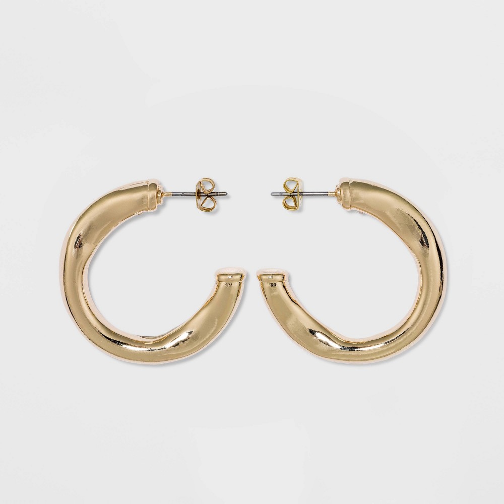 Photos - Earrings Wavy Hoop  - A New Day™ Gold
