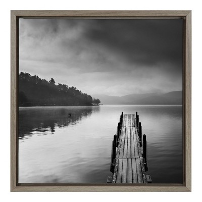 16" x 16" Lake view with Pier II Framed Canvas Wall Art - Amanti Art