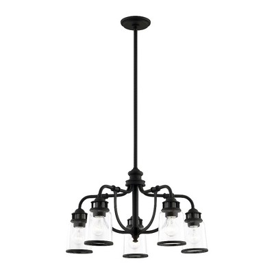 Elegant Black 5-Light Chandelier with Hand Blown Seeded Glass