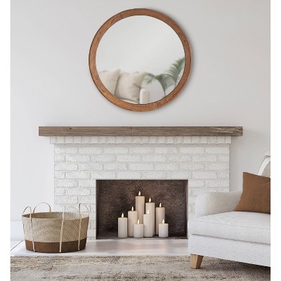 Hartman 30" Round Brown Wood Vanity Wall Mirror