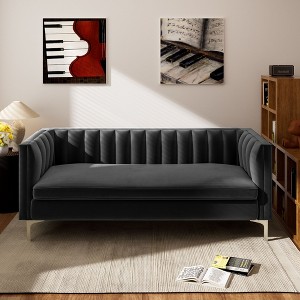 71 in. Wide Square Arm Velvet Mid-Century Square Sofa with Channel Tufted 3-Seater Couch - Morden Fort - 1 of 4