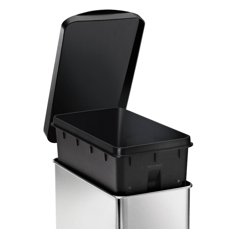 simplehuman 10L Rectangular Step Bathroom Step Trash Can Stainless Steel with Black Plastic Lid, 4 of 7