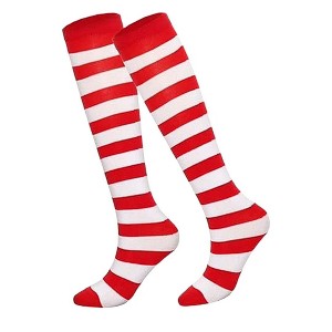 Striped Pattern Knee High Socks (Tube Socks) from the Sock Panda (Women's Sizes, Adult Medium) -Red and White - 1 of 3