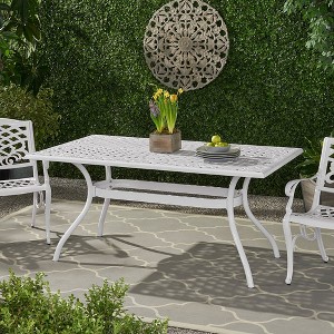 Outdoor Dining Table, Metal Rectangle Dining Table With Umbrella Hole, Outdoor Furniture, Weather Resistant Cast Aluminum Patio Table - 1 of 4