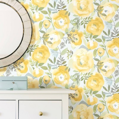 Peachy Keen Yellow Floral Vinyl Peel and Stick Wallpaper