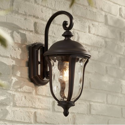 Bronze 16.75" Hammered Glass Outdoor Wall Light Fixture