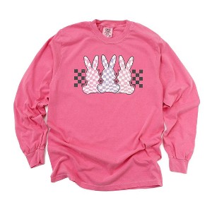 Simply Sage Market Women's Checkered Triple Bunnies Long Sleeve Garment Dyed Tee - 1 of 2