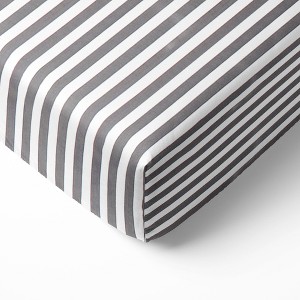 Bacati - Gray Pin Stripes 100 percent Cotton Universal Baby US Standard Crib or Toddler Bed Fitted Sheet - 1 of 4