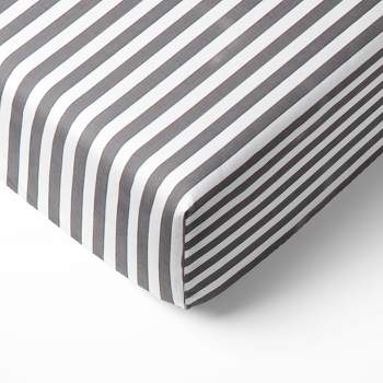 Bacati - Gray Pin Stripes 100 percent Cotton Universal Baby US Standard Crib or Toddler Bed Fitted Sheet