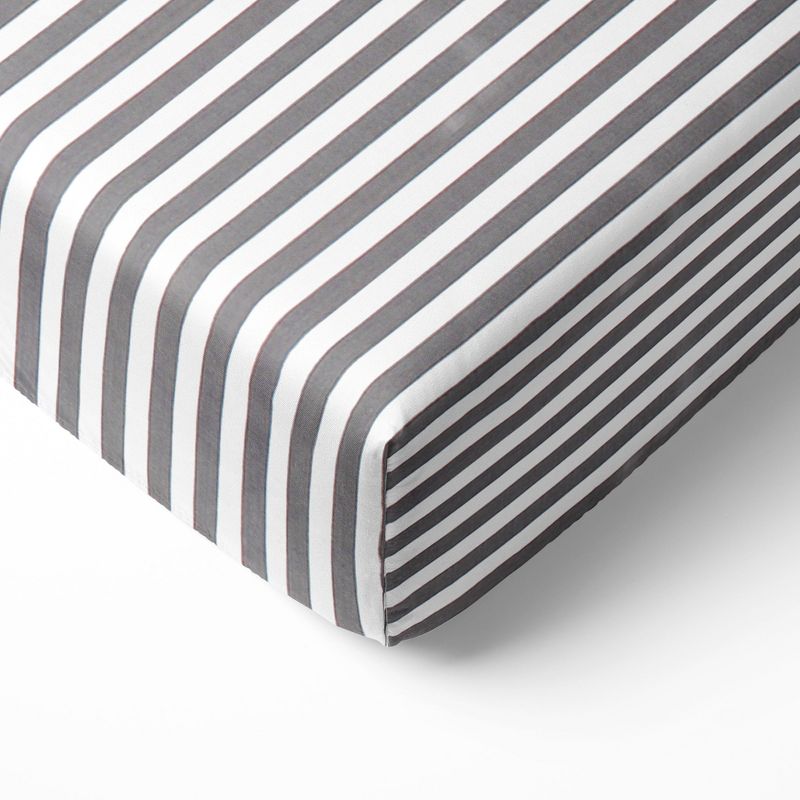 Bacati - Gray Pin Stripes 100 percent Cotton Universal Baby US Standard Crib or Toddler Bed Fitted Sheet, 1 of 7
