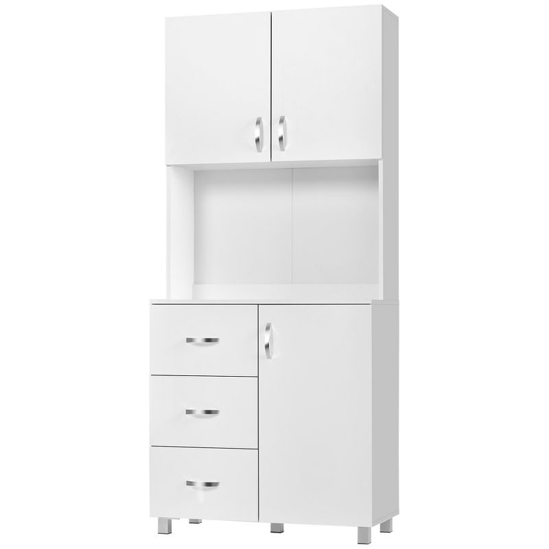 HOMCOM Freestanding Kitchen Pantry, Buffet with Hutch Storage Organizer with 2 Door Cabinets, 3 Drawers and Open Countertop, Adjustable Shelf, White, 4 of 9