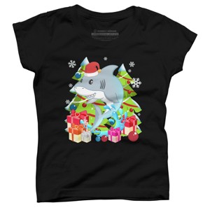 Girl's Design By Humans Funny Santa Shark Christmas T-Shirt By thebeardstudio T-Shirt - 1 of 3