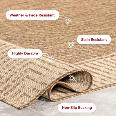 Casual Elegance Light Brown Stripe Indoor/Outdoor Square Rug