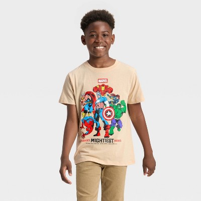Boys' Avengers Mightiest Heroes Front and Back Short Sleeve Graphic T-Shirt - Tan