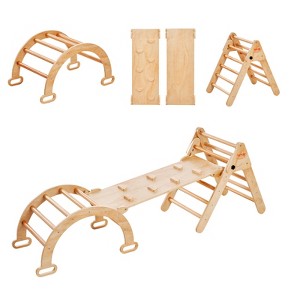 VEVOR Pikler Triangle Set, 5 in 1 Toddler Climbing Toys Indoor Playground, Ramp, and Arch, Montessori Climbing Set for Toddlers 1-3 Years, Wood Color - 1 of 4