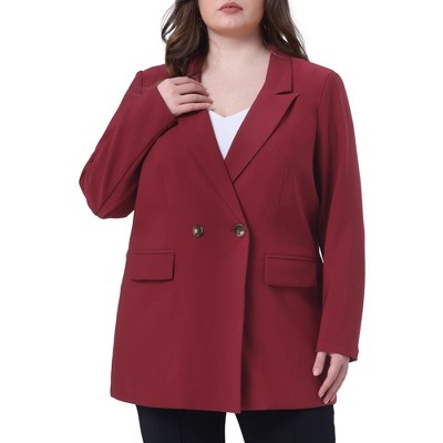 Agnes Orinda Women's Plus Size Long Sleeves Lapel Button with Pockets Office Work Jackets Blazer