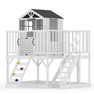 2-Story Outdoor Wooden Playhouse with Climbing Wall – Elevated Cedar Playhouse for Kids (1-Pack) - 1 of 4