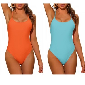 INSPIRE CHIC Women's Lace Up Tie Cross Back Tummy Control Backless Swimsuit 2 Sets - 1 of 4
