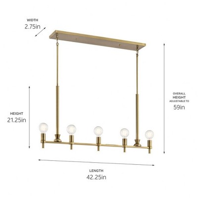 Torvee 42" Brushed Natural Brass 5-Light Linear Chandelier