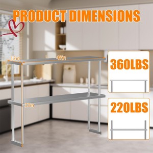 Heavy Duty Stainless Steel Table with Shelves Commercial Kitchen Prep Table with 2 Tier Overshelf - 1 of 4