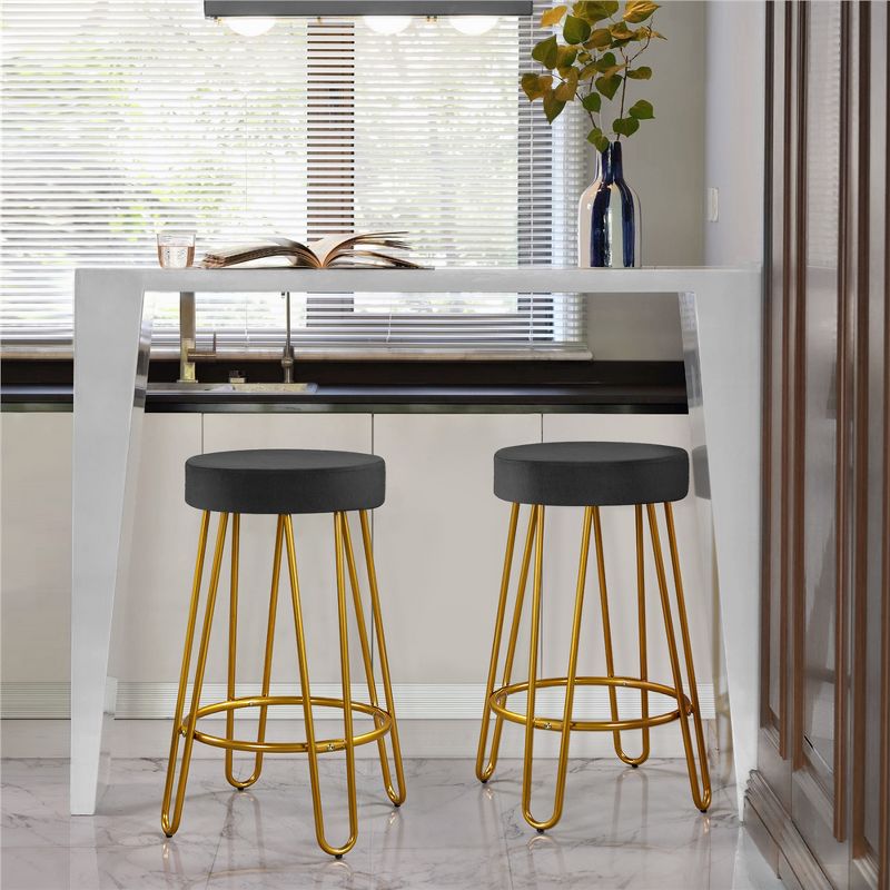 Yaheetech Set of 2 Upholstered Velvet Counter Stools with Metal Legs, 2 of 8