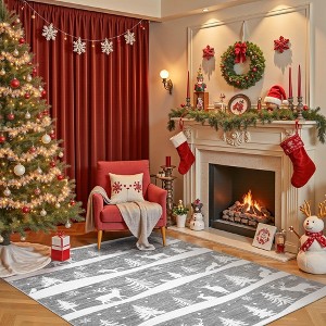Christmas Area Rug, Reindeer Print Washable Soft Carpet with Non Slip Backing, Low Pile Stain Resistant Floor Mat for Living Room, Bedroom - 1 of 4