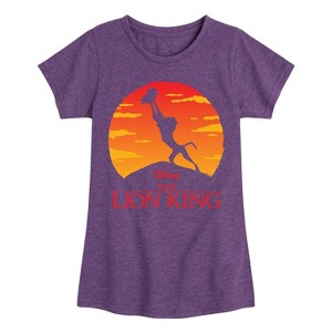 Girls' Disney Baby Simba at Pride Rock Fitted Short Sleeve Graphic T-Shirt - Heather Purple - X-Large - 1 of 4