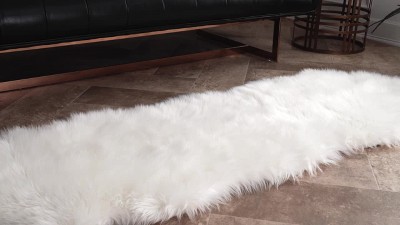Ivory Faux Sheepskin Shag Rug 25"x7" Easy-Care & Stain-Resistant