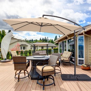 Sonkuki 8.2 x 8.2 Ft. Patio Offset Umbrella With Base for Garden, Backyard and Poolside - 1 of 4