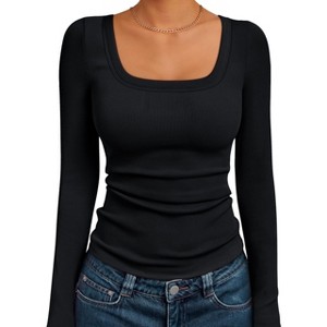 Womens Shirts Square Neck Long Sleeve Tops Ribbed Knit Basic Teen Girls Crop Top Fall Outfits Casual Clothes 2025 - 1 of 4