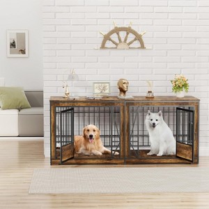 Boersma 86.2'' Dog Cage Furniture for 2 Dogs, Large Double Dog Crate Furniture with Adjustable Divider, Heavy Duty Wooden Dog Kennel Indoor - 1 of 4