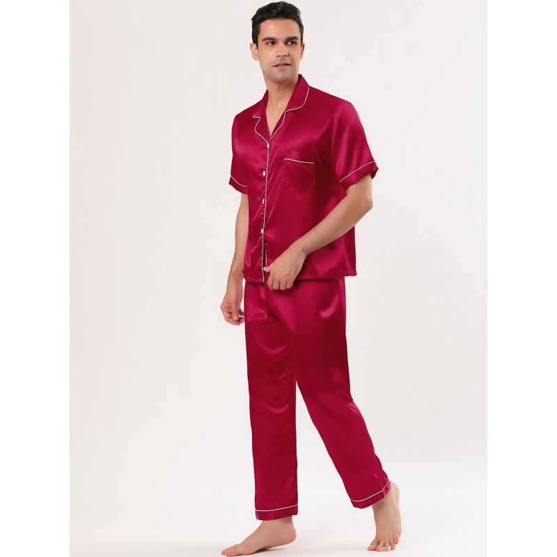 Lars Amadeus Men's Classic Satin Pajama Sets Short Sleeves Night Sleepwear, 4 of 7