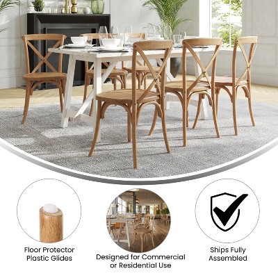 Light Brown Elm Wood Cross Back Dining Chair