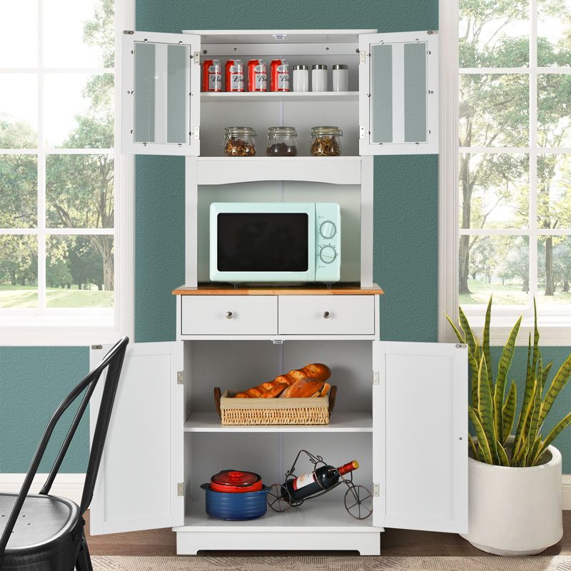 Tangkula Buffet Hutch Kitchen Storage Cabinet Microwave Stand with 2 Drawers and 2 Door Storage Cabinet White, 3 of 11