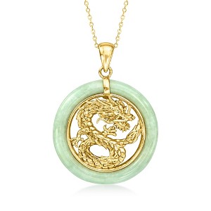 Ross-Simons Jade Dragon Pendant Necklace in 18kt Gold Over Sterling Silver Size 18 - 1 of 3