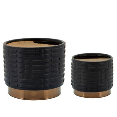 Sagebrook Home Set of 2 Maze Metallic Ceramic Planters Black