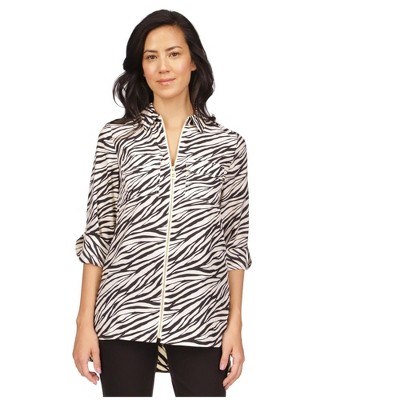 Michael Kors Womens Animal Print Zip Front Tunic Blouse